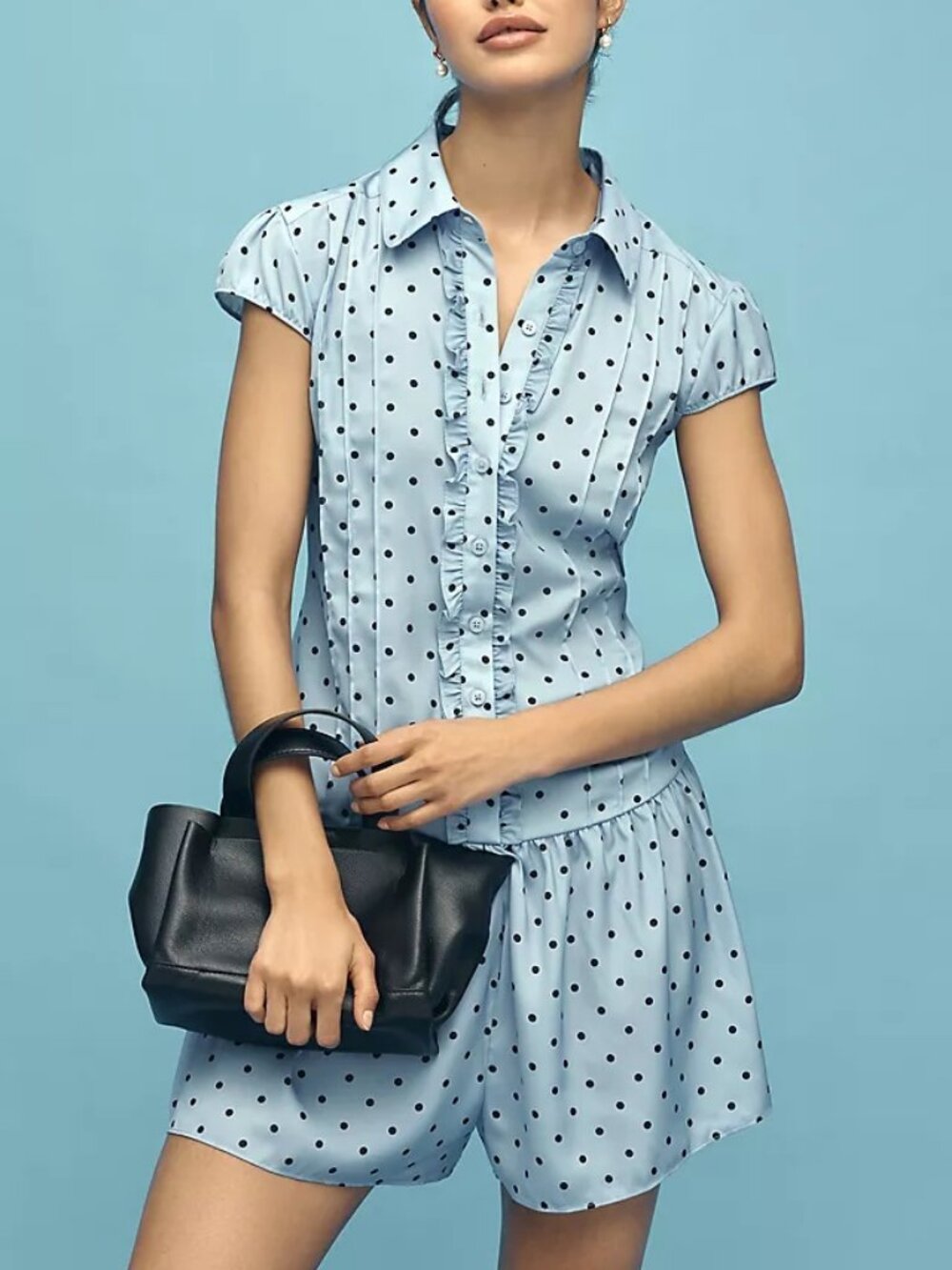 Maeve Cap-Sleeve Button-Front Romper